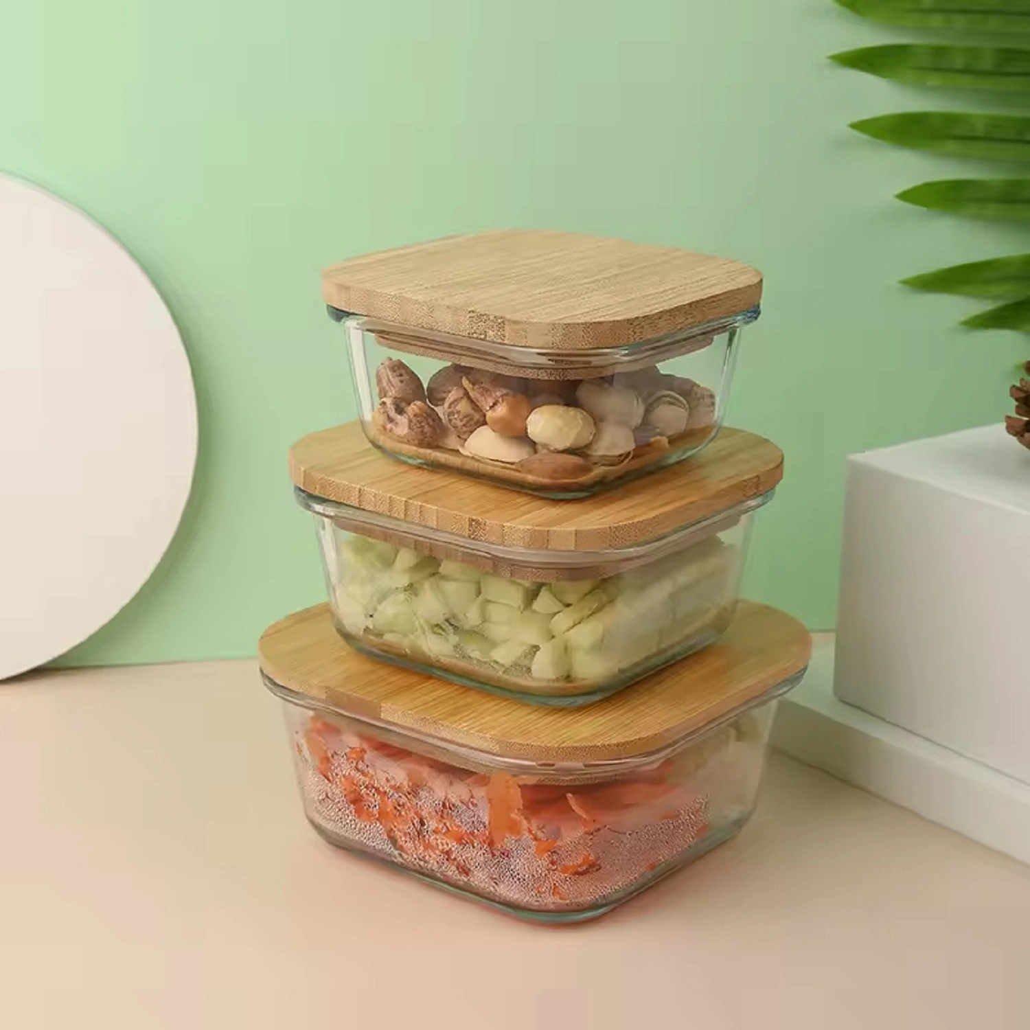 Borosilicate Glass Food Storage Containers With Bamboo Lid 