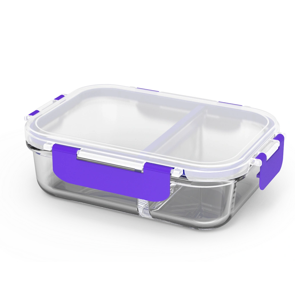 Compartimiento de los envases 2 de la preparación de comidas del vidrio de borosilicato con la tapa