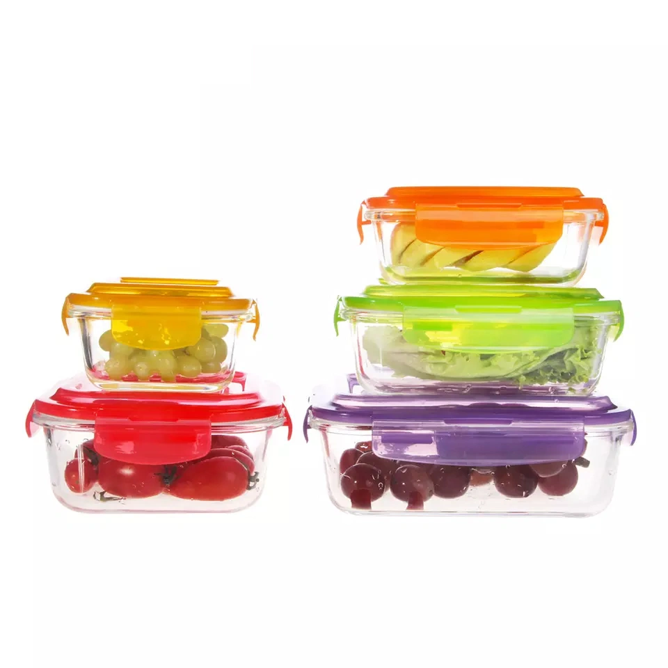 Color Lid Borosilicate Glass Food Storage Container