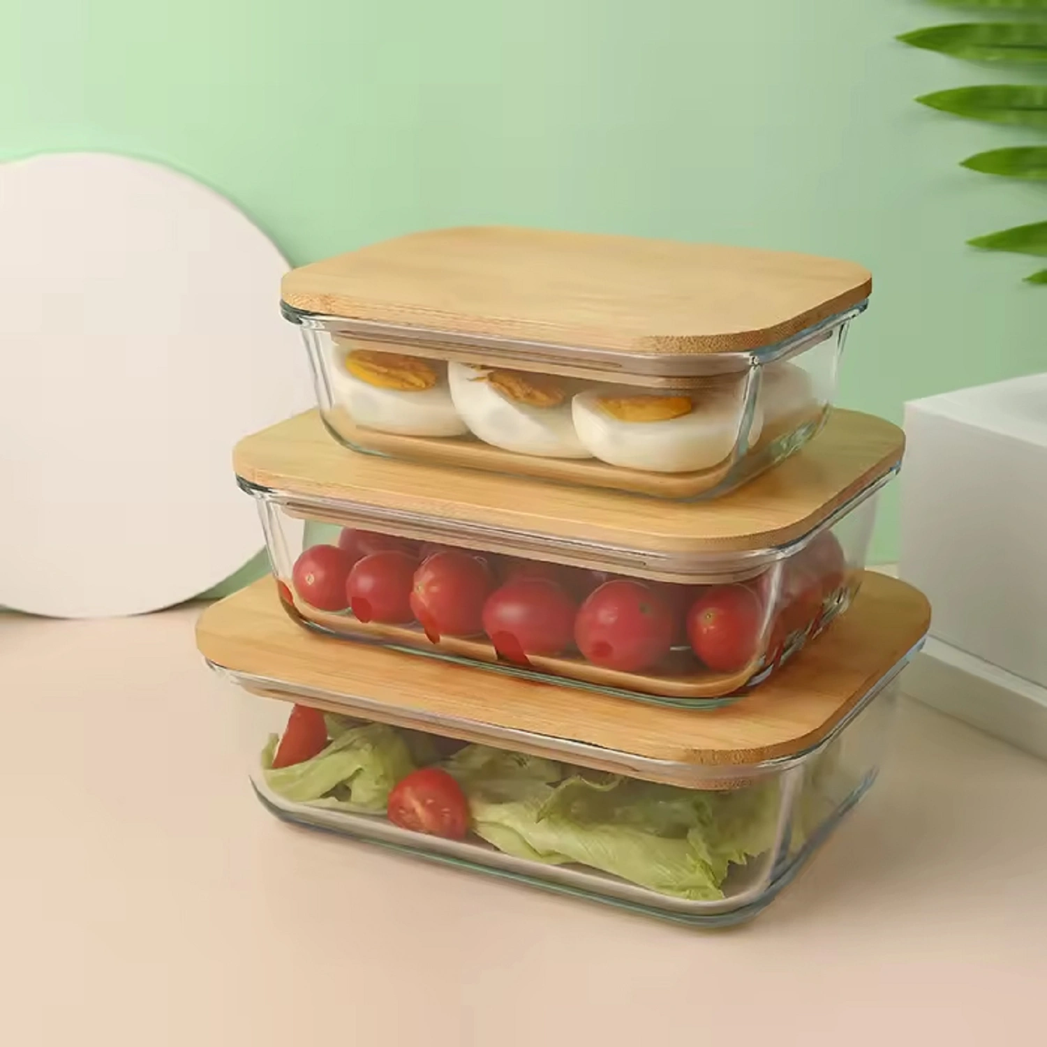 Oem Bamboo Lid Storage Container Borosilicate Bakeware 2