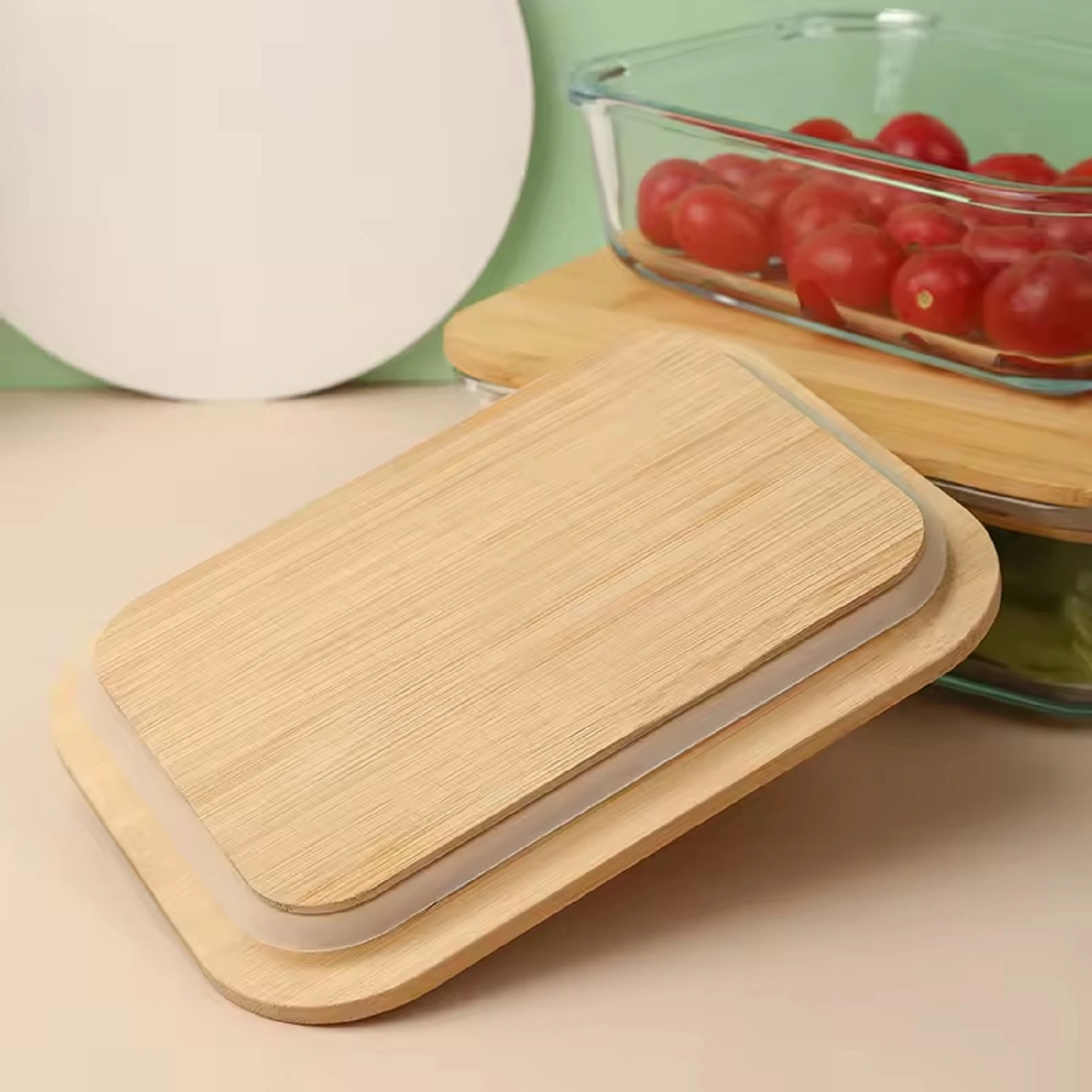 Ustensiles de cuisson en bambou de borosilicate de récipient de stockage de couvercle d'OEM 3