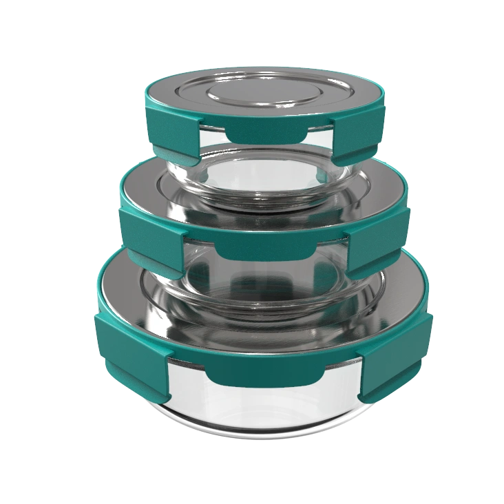 Round Borosilicate Glass Storage Container With Stainless Steel Lid