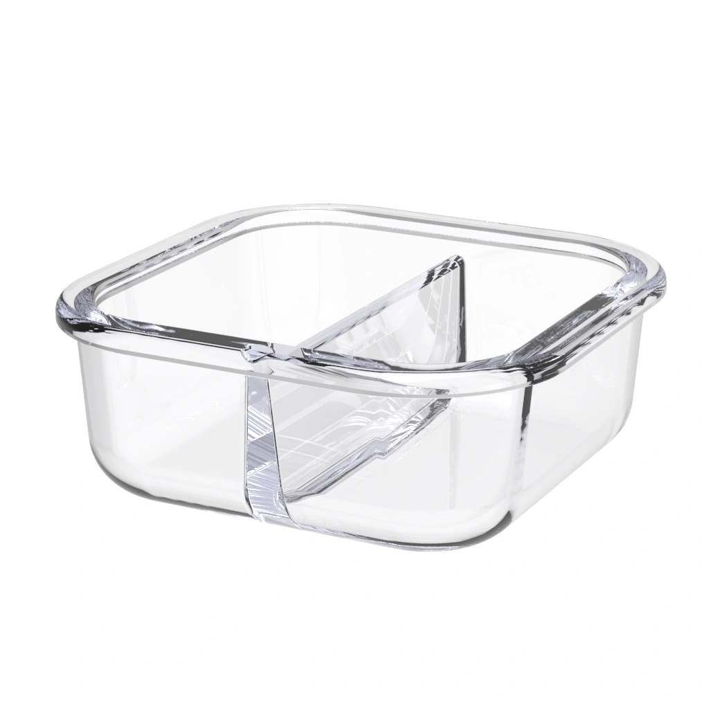 Square Borosilicate Glass Meal Prep Containers 2 Compartment