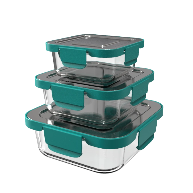 Square Borosilicate Glass Storage Container With Stainless Steel Lid