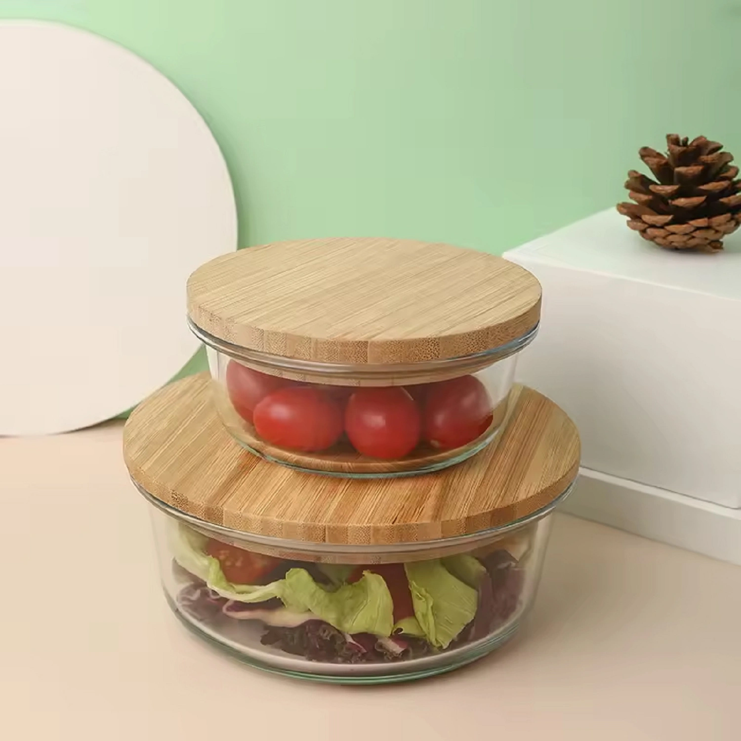 Wholesale Glass And Bamboo Food Storage Glassware Container 5