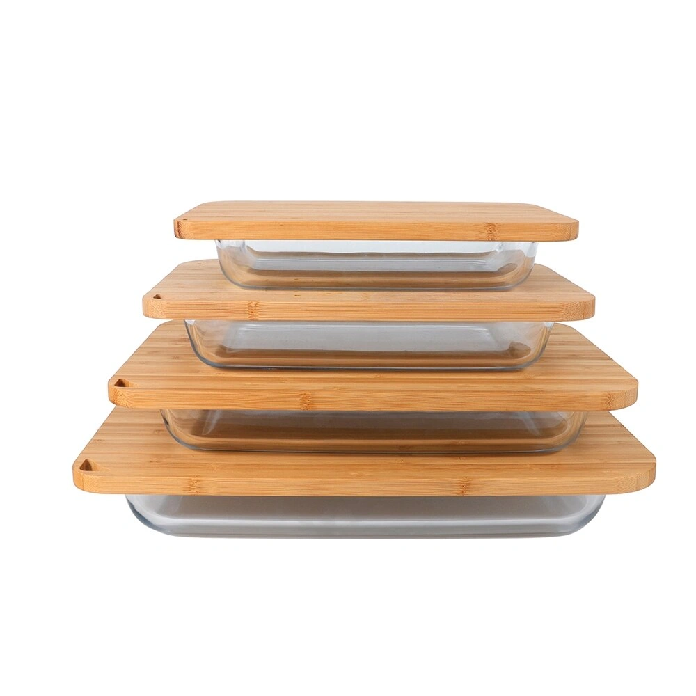 Plat de cuisson en verre 9x13, vente en gros, plateau de cuisson avec couvercle en bambou