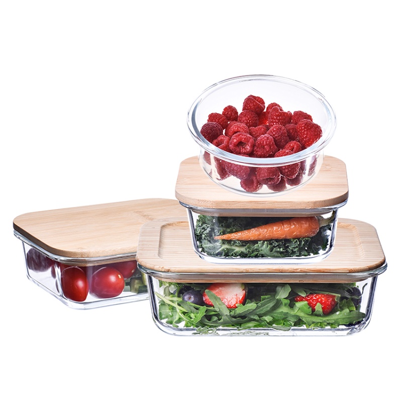 Стеклянный контейнер с бамбуковой крышкой Oem Glass Tupperware Bamboo Lid 5