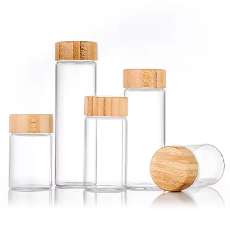 Vente en gros de bocaux en verre borosilicaté avec couvercles en bois