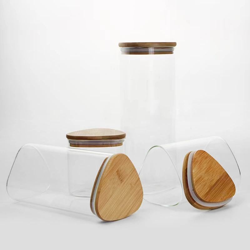 Triangle Glass Storage Jar Custom Wooden Lid Airtight Jar 3