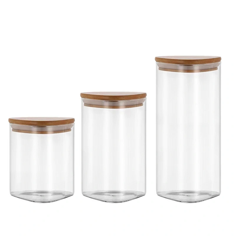 Triangle Glass Storage Jar Custom Wooden Lid Airtight Jar 5