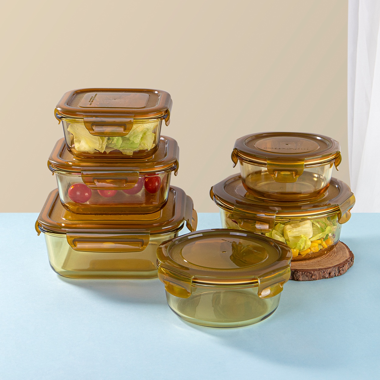 Wholesale Amber Glass Food Storage Container Round Glassware 1