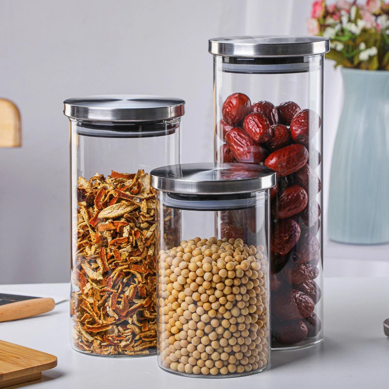 Wholesale Glass Storage Jar With Stainless Steel Lid 