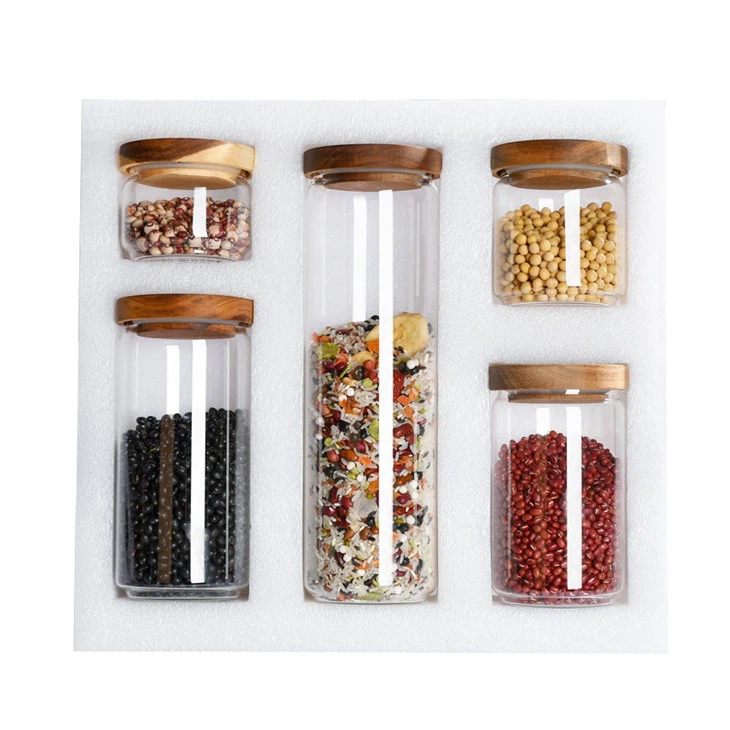 Wholesale Clear Glass Jar Glass Storage Jar With Wooden Lid